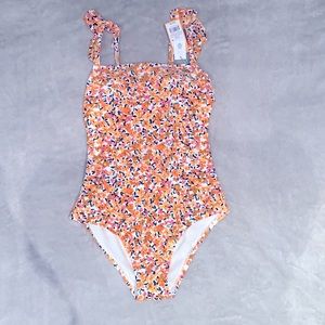 NWT ruffle one piece square neck swimsuit floral koana sol